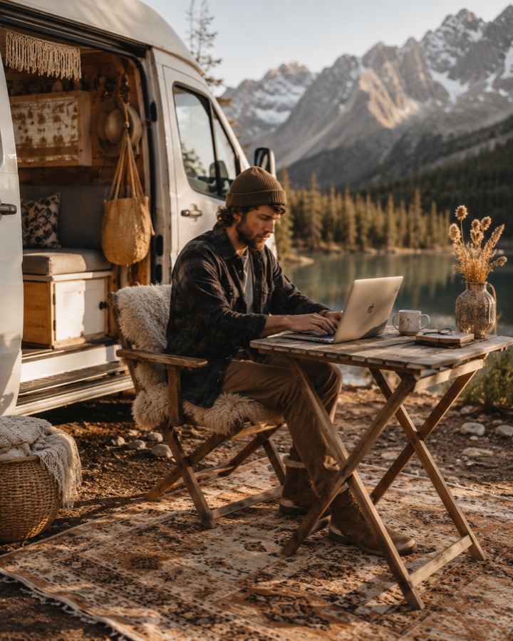 Camper wifi werkplek met Tiekom wifi in de bergen